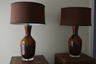 Pair of Hand Glazed Lamps on Lucite Bases