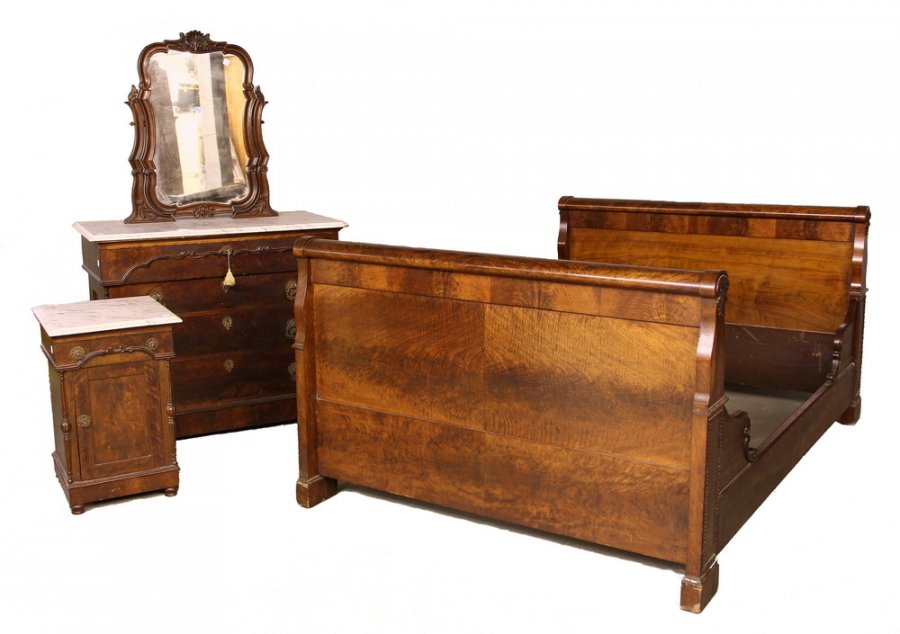 Victorian Marble Top Bedroom Set Walnut Ingram Art